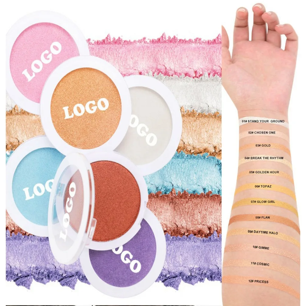 Square Transparent Cover Highlighter Palette Matte Shimmer Face Body Vegan Private Label Custom Logo Makeup Wholesale