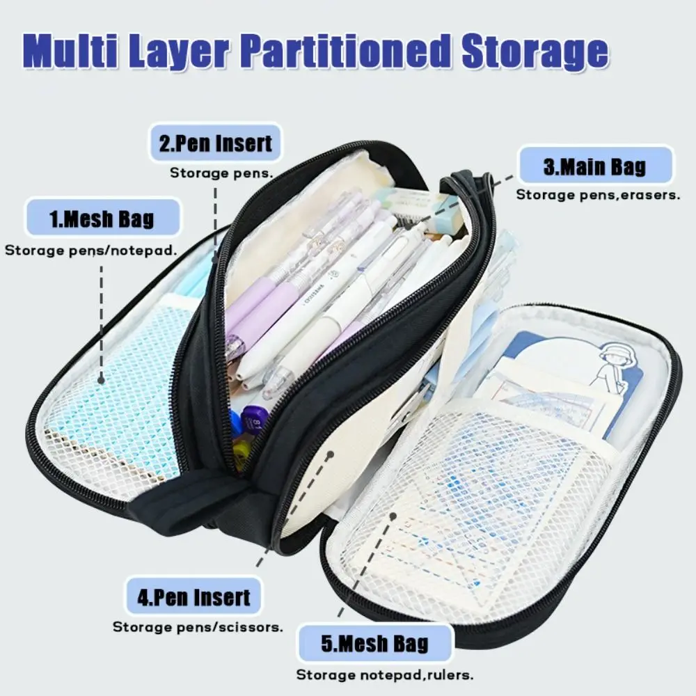 High Quality Solid Color Pen Bag Five-Layer Large Capacity Stationery Bag Back To School Gift Portable Pen Box Student