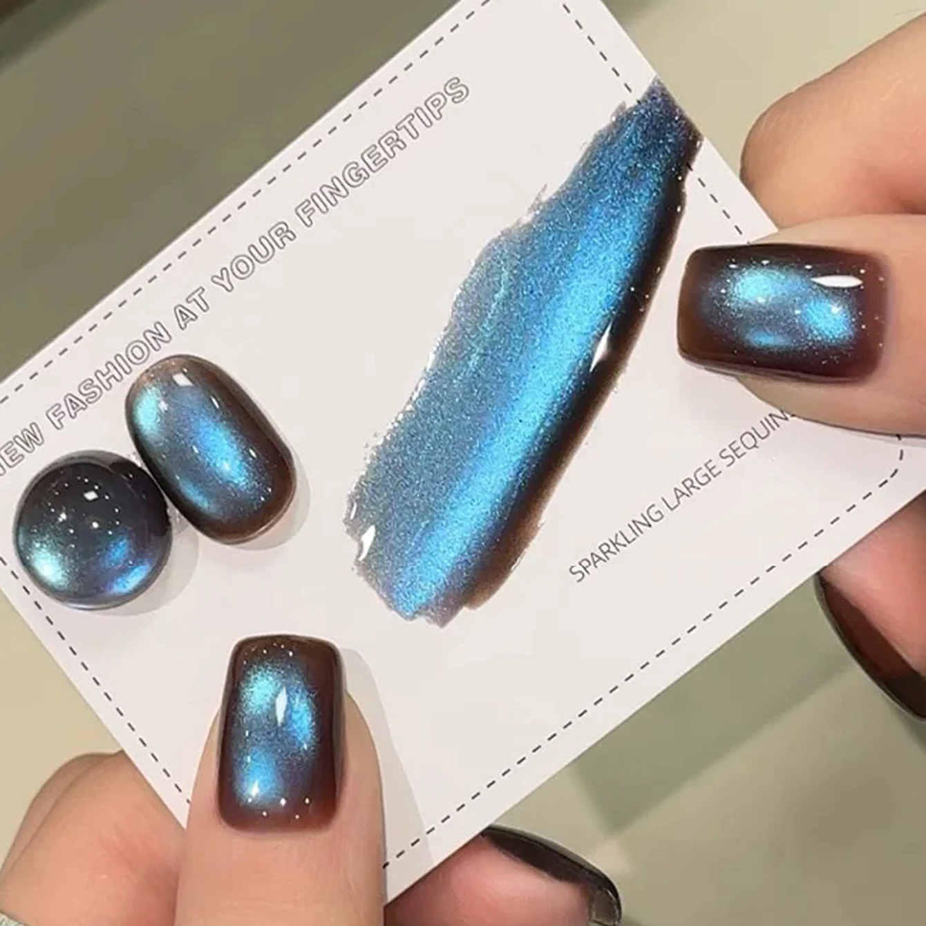 SHAKA 1-10pcs Summer Whitening Blue Temperament Glass Bead Cat Eye Gel Nail Polish Brown Blue Cat Eye Nail Art Nail Supplies