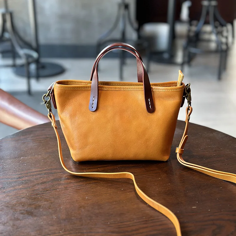 

2024 Top Layer Cowhide Leather Mini Handbag Women's Crossbody Phone Bag Tanned Contrast Color versatile Shoulder Bag