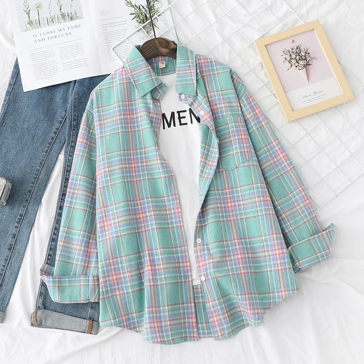 

Brand Casual Women's Plaid Shirt 2024 Autumn New Boutique Ladies Loose Blouse and Tops Female Long Sleeve Blouses Clothes