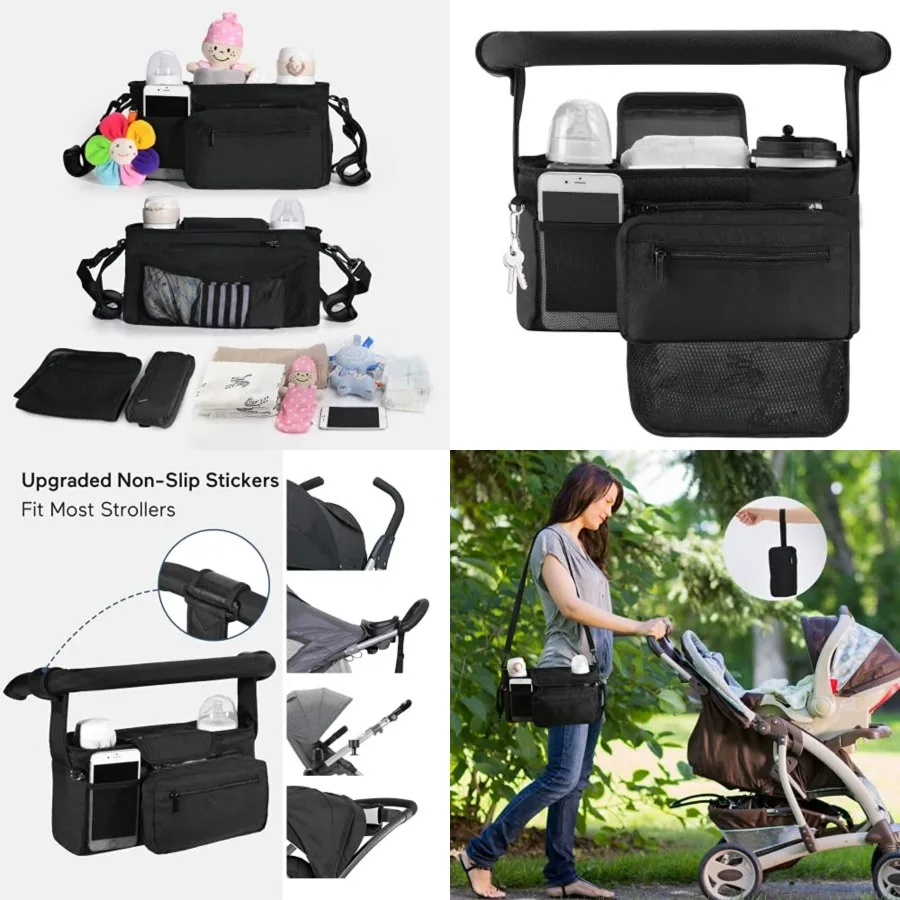 

Momcozy NON-SLIP Universal Stroller Organizer Insulated Cup Holder Detachable Phone Bag and Shoulder Strap Fits Uppababy, Baby