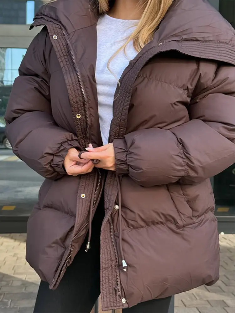 

Зимние теплые хлопковые пальто, женская модная толстая куртка-пуховик с воротником-стойкой на молнии, женское пальто 2025 года, повседневная пригородная верхняя одежда
