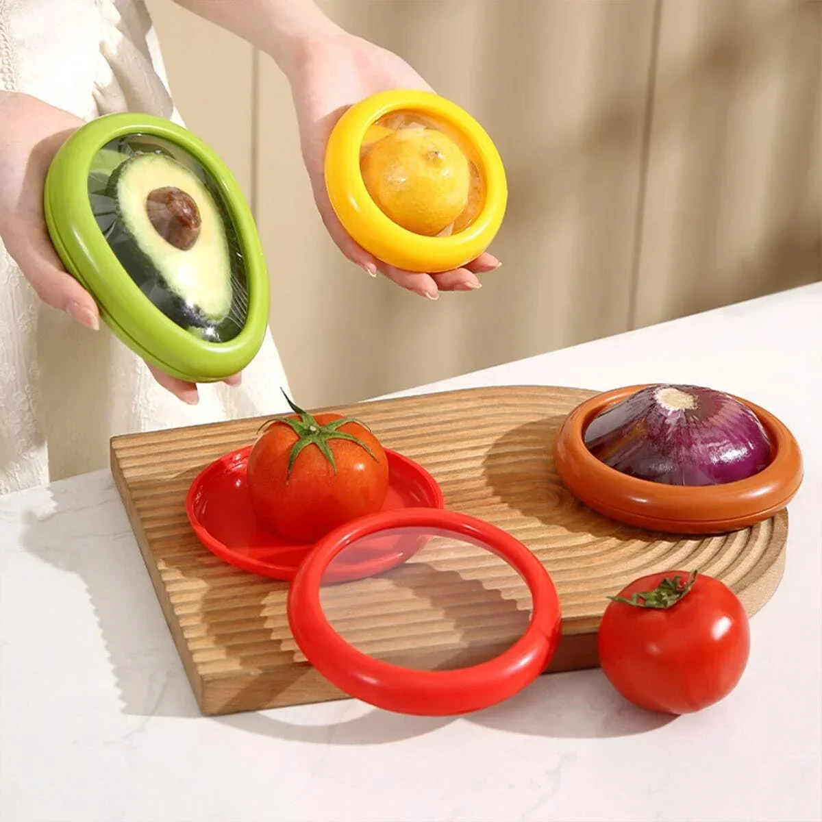 

1/4pcs Kitchen Storage Box Fruit Vegetable Container Fresh Box Avocado Tomato Lemon Onion Fresh-Keeping Crisper Kitchen Gadget