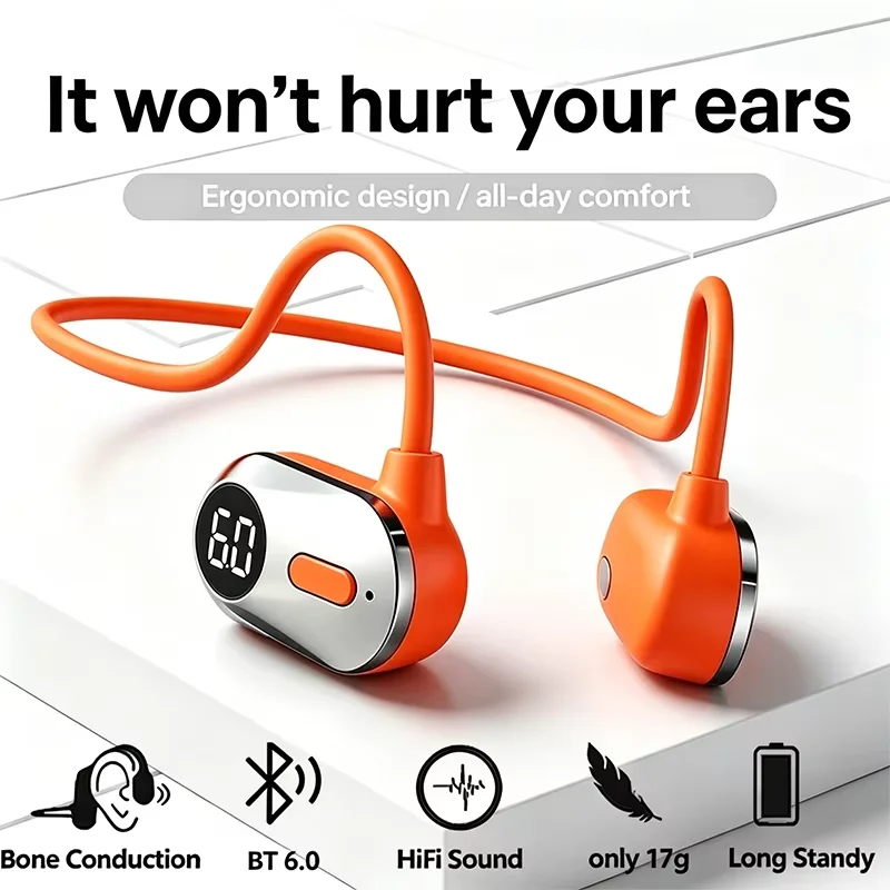 VV11-NEW Ear Hook Wireless Sports Headphones Open Ear Earphones Lightweight Against-the-ear Headset for Running Driving Gym Work