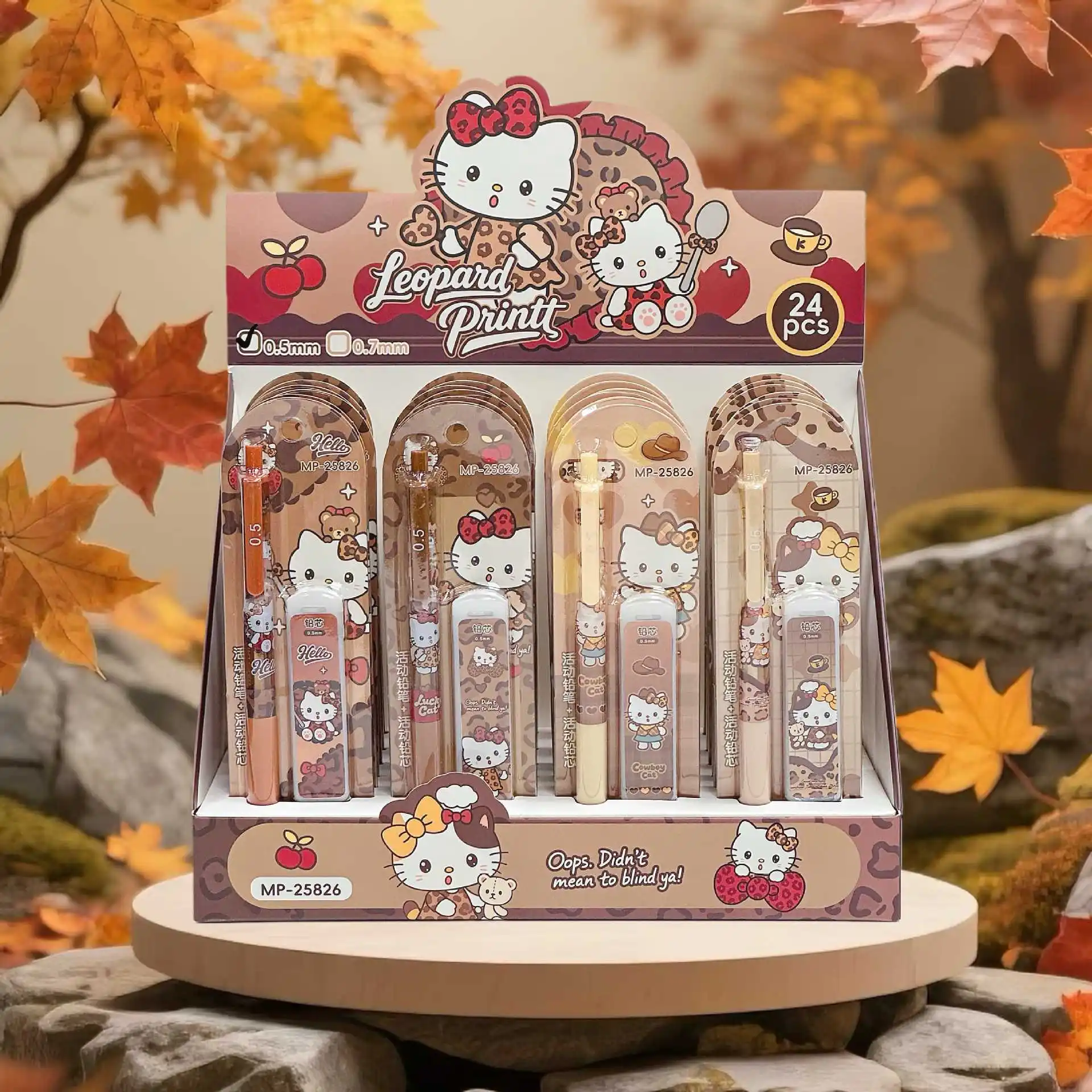 

4/24pcs Kawaii Leopard Print Hello Kitty Mechanical Pencil Set 0.5mm Automatic Pencil Refill Student Pencil Sharpening Stationer
