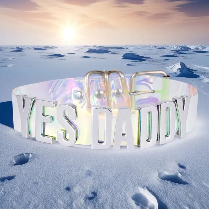 

30MM Custom Choker Letter YES DADDY Necklace Women Clear Dazzling Colored Laser PU Buckle Collar Chocker Stylsih Cosplay Jewelry