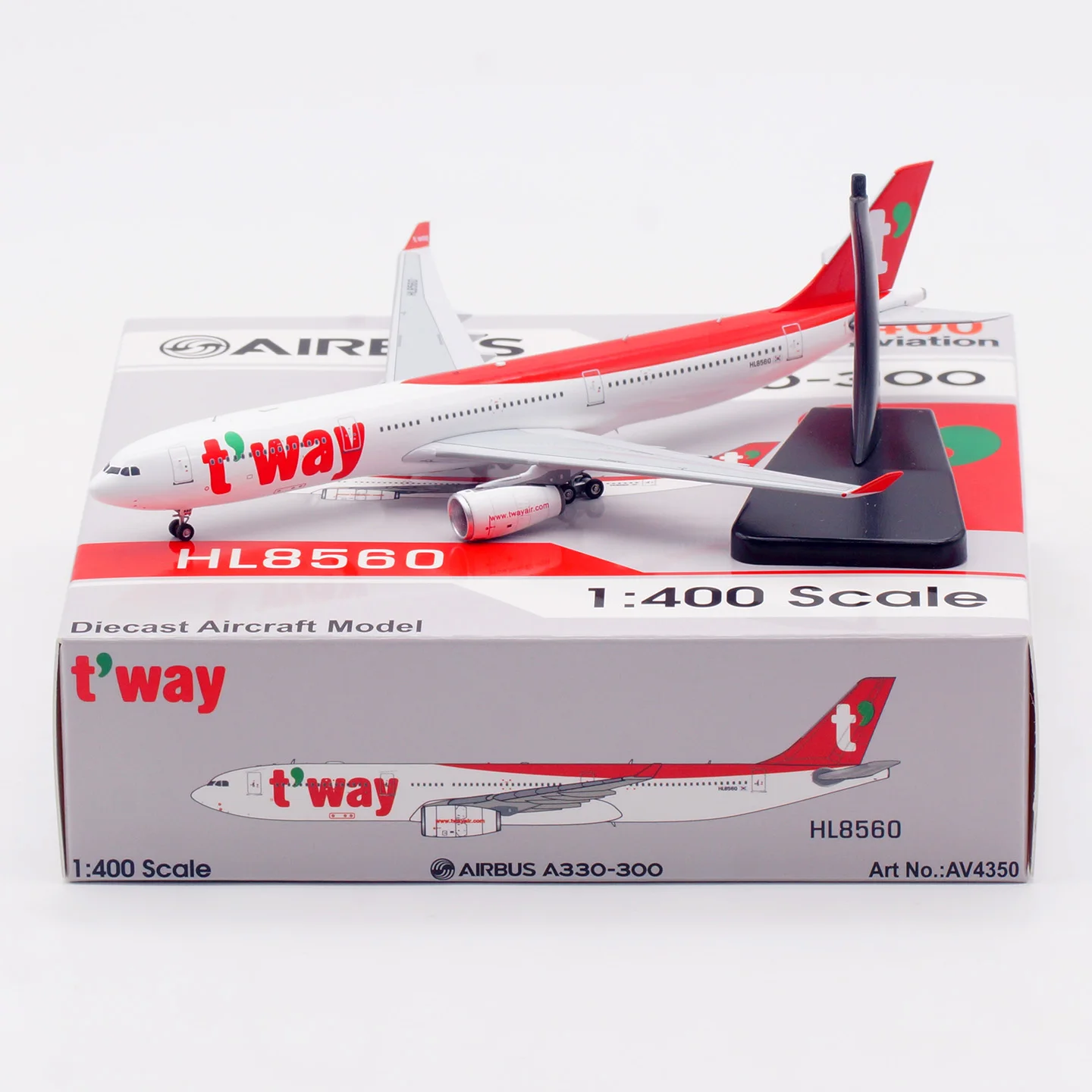 

AV4350 Alloy Collectible Plane Gift Aviation 1:400 T'Way Air Airbus A330-300 Diecast Aircraft Jet Model HL8560 With Tractor