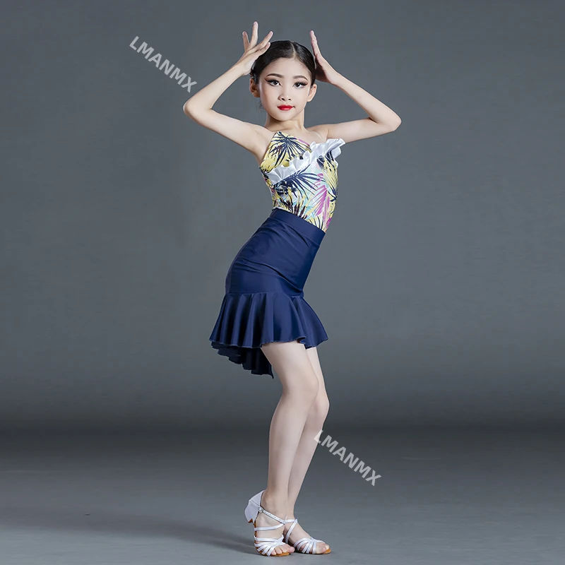 Latin Dance Practice Dress, Children's Strap Split Set Competition, Professional Performance of Dance Skirts