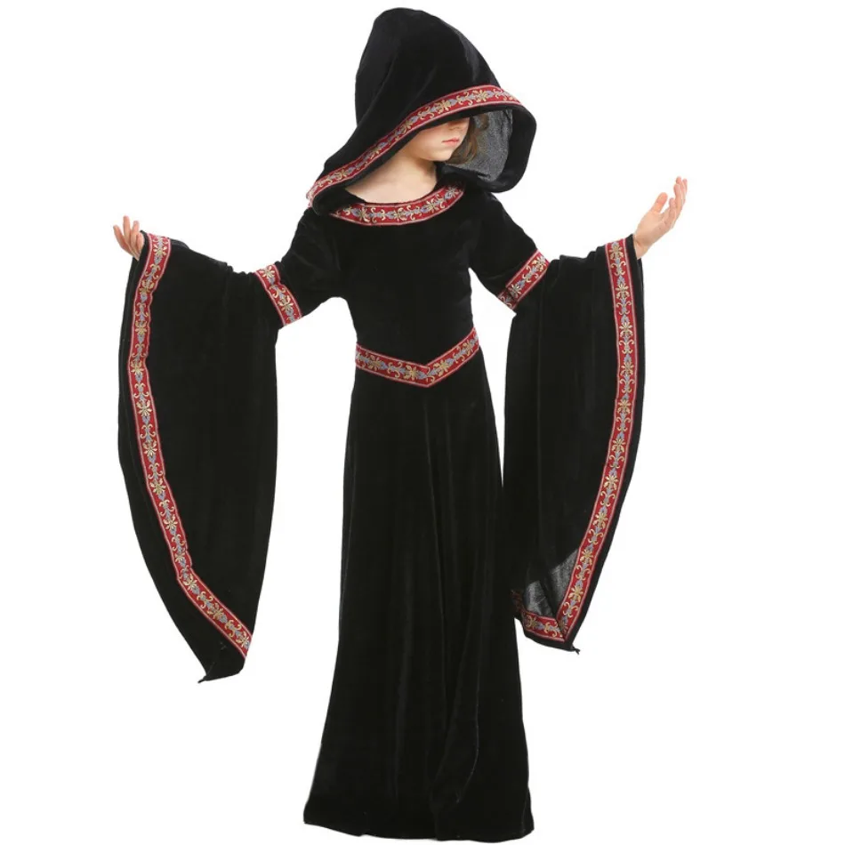 

Children Medieval Retro Court Girls Red Riding Hood Gown Vampire Witch Gown Halloween Children's Magic Witch Girl Role Play PS66
