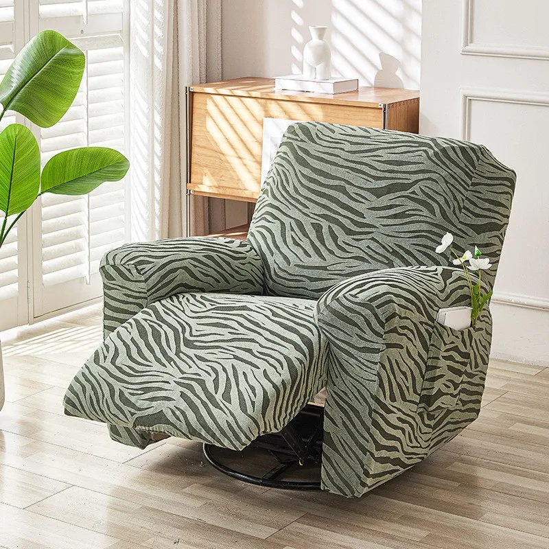 1pc Stretch Recliner Chair Cover Jacquard Zebra Pattern Slipcover with Side Pocket Reclining Single Sofa Slipcovers Living Room