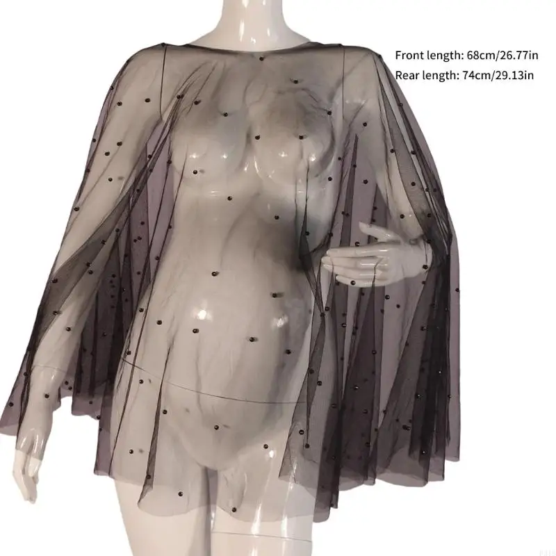 Stretchable Maternity Photography Top Cloak Mesh Beaded Cape for Pregnant P31B