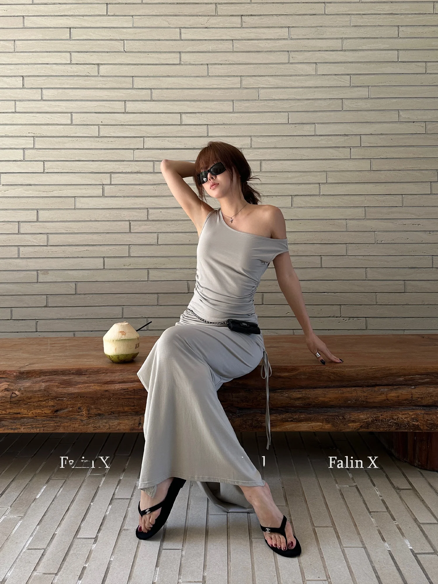 

Falin X Women's Modal Silk Dstring Vest Skirt Set Spring Faion Design Casual Two-Piece Low Waist Slim Fit round Ne T-S...
