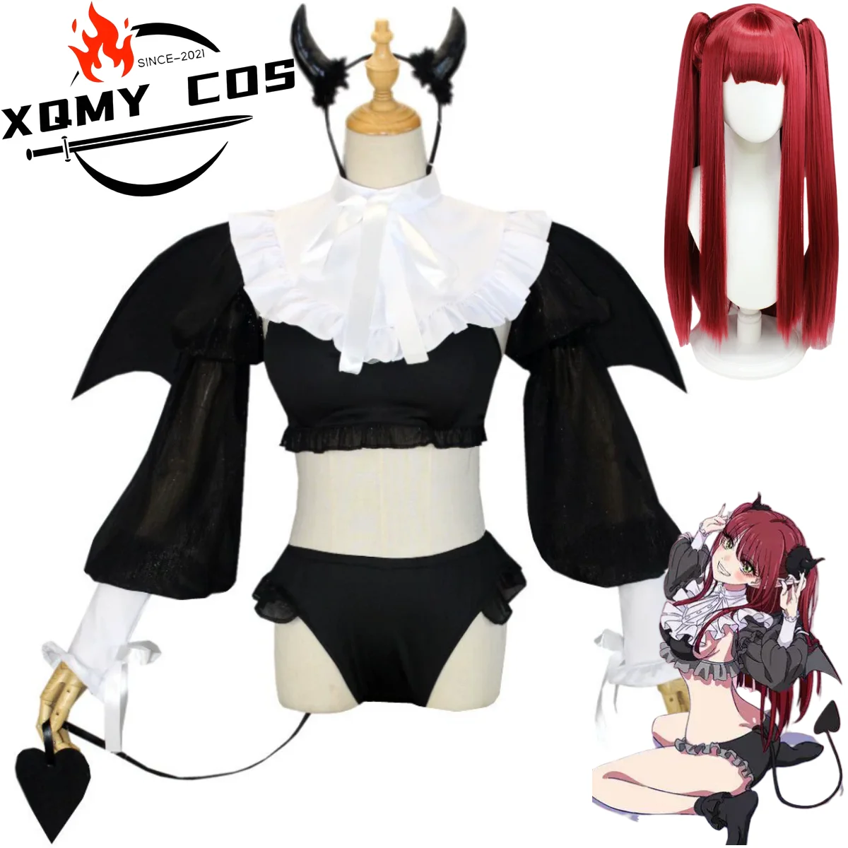 XqAnime My Dress-Up Darling Kitagawa Marin disfraz de Cosplay Kuroe Shizuku demonio Bikini pantalones cortos peluca mujer Sexy lindo traje de Carnaval