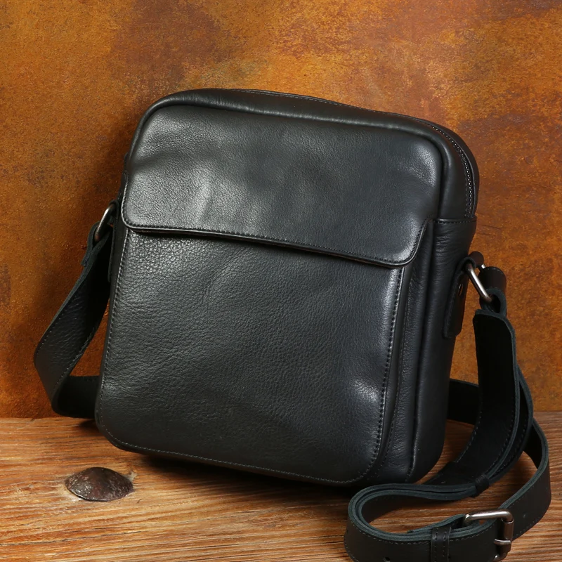 Casual Joker leather messenger bag fashion vertical male Baotou leather shoulder bag commuter small bag simple retro tide bag