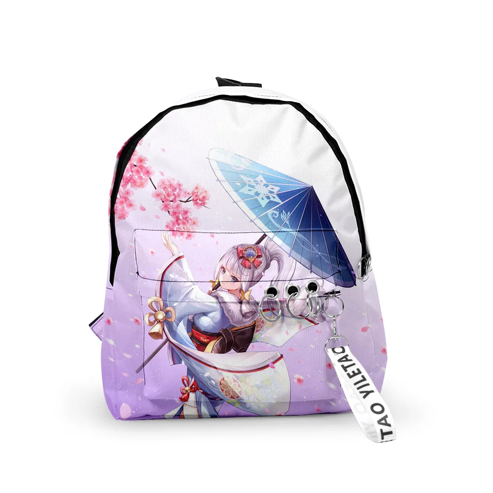 

Harajuku Genshin Impact Kamisato Ayaka Backpacks Boys/Girls School Bags 3D Keychains Oxford Waterproof Cute Small Backpacks