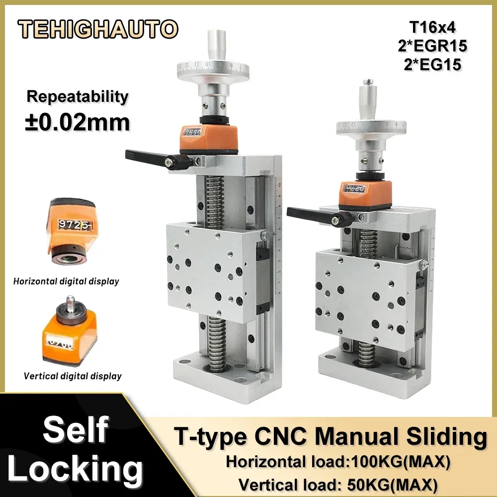100mm Wide Z-axis Manual Slide Table 50-400mm Stroke 100kg Load Stainless Steel T-screw Self-locking Digital Position Counter