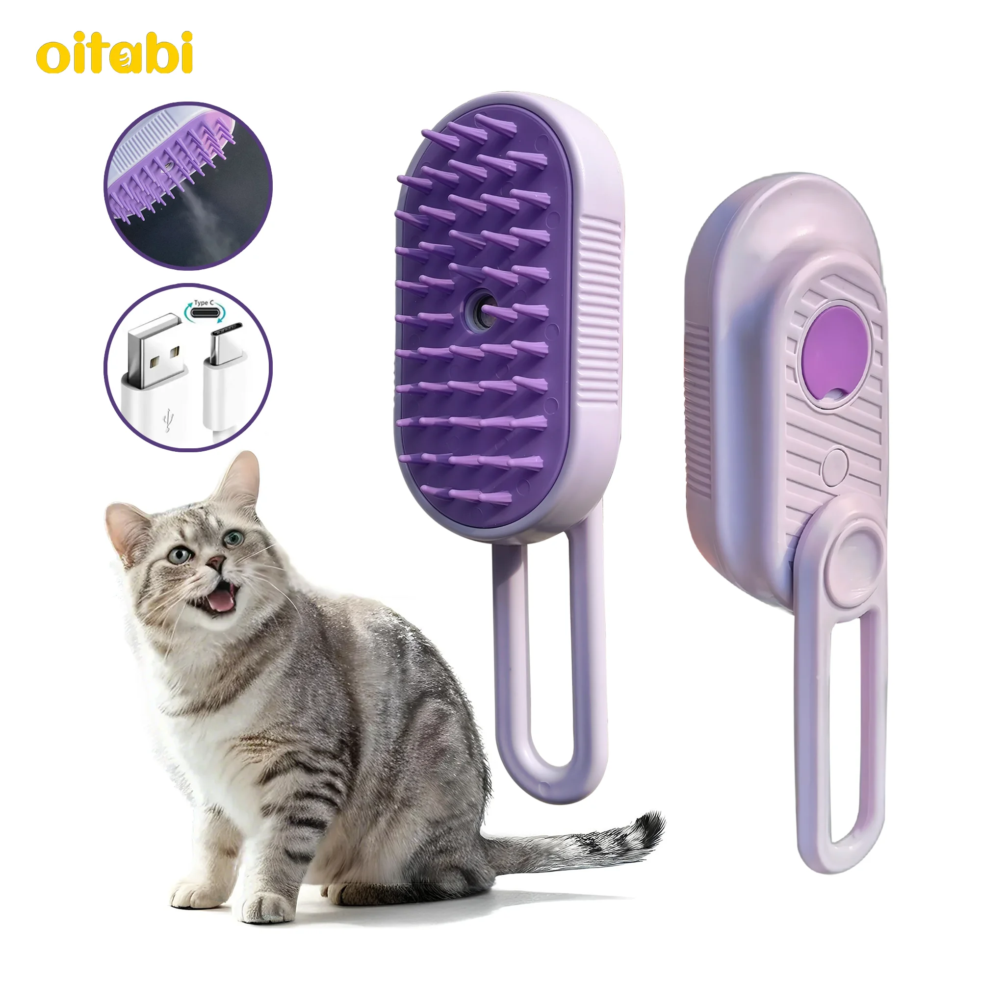 

Oitabi Pet Steam Groomer Brush, 4 in 1 Cat Steam Brush, Upgrade Pet Steam Groomer Comb for Massaging, Cleaning Shedding Pet Hair