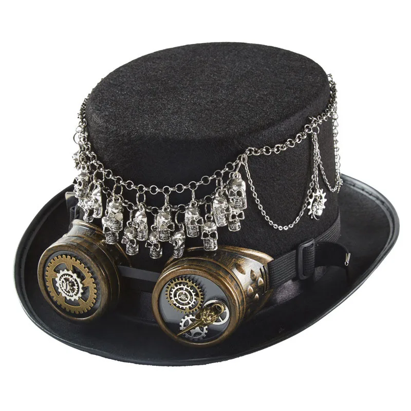 Hot Sale Steampunk Time Hat Steampunk Top Hat For Men With Goggles Unisex Costume Top Caps Gothic Hippies Caps Halloween Props