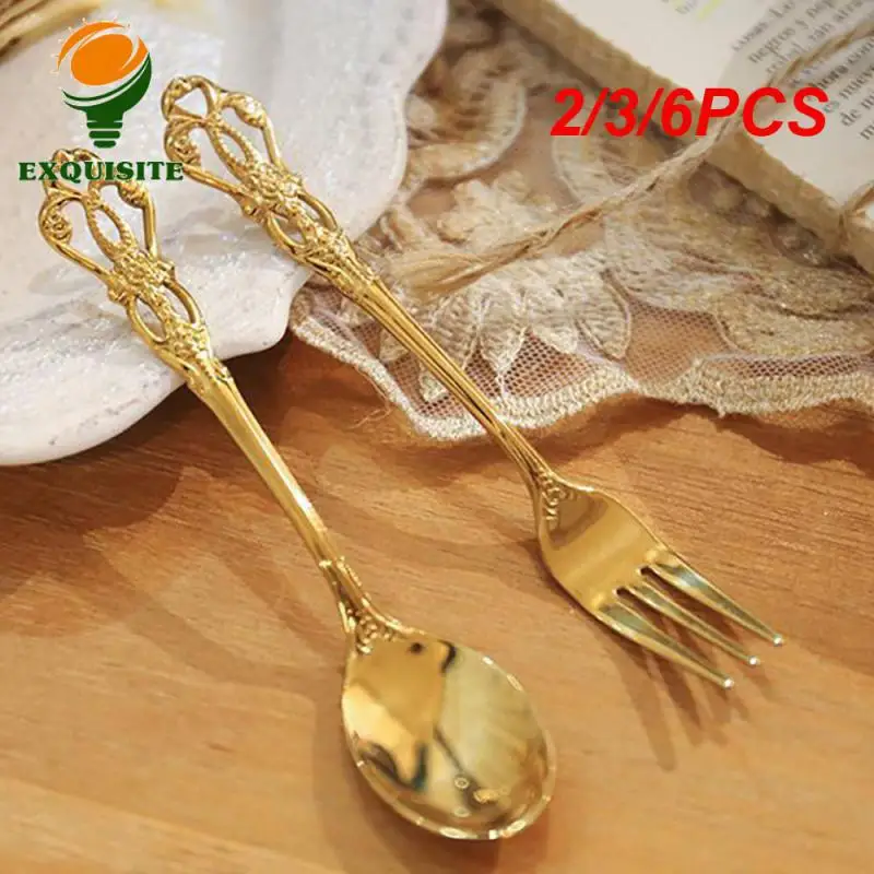 2/3/6PCS New Rose Flower Spoon Light Luxury Dessert Spoon Retro Forks Mixing Spoon Colorful Colors Coffee Spoon Creative