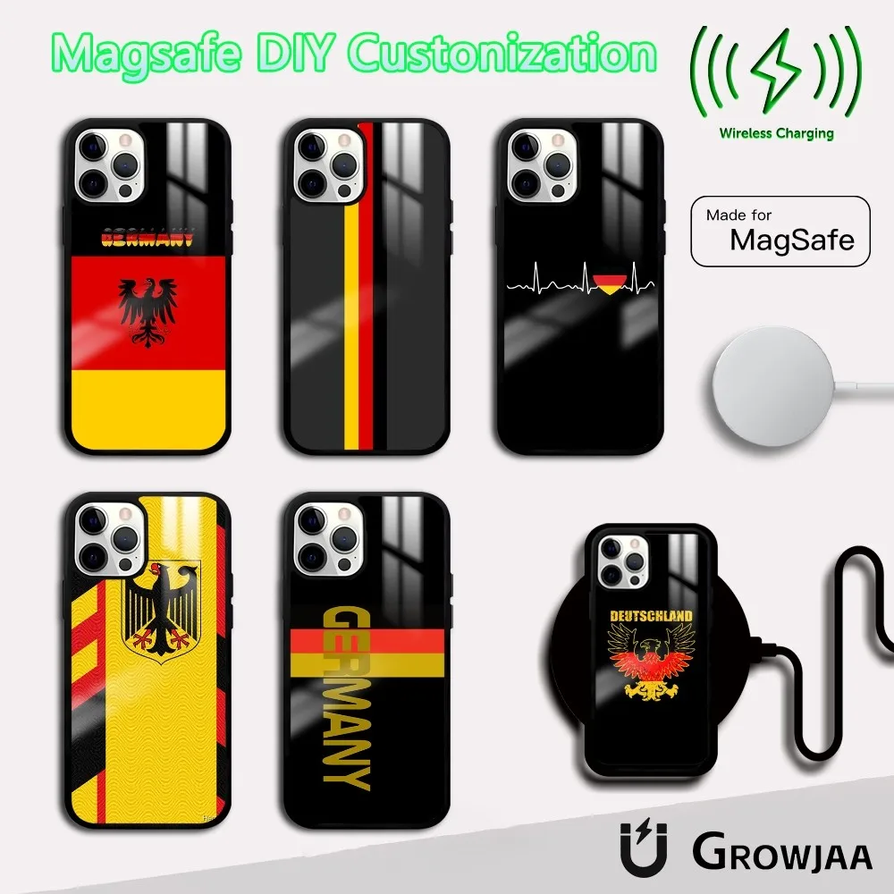 Germany Flag Emblem Phone Case For iPhone 16 15 14 13 12 11 Pro Max Plus Mini Magsafe Mirror Wireless Magnetic Cover