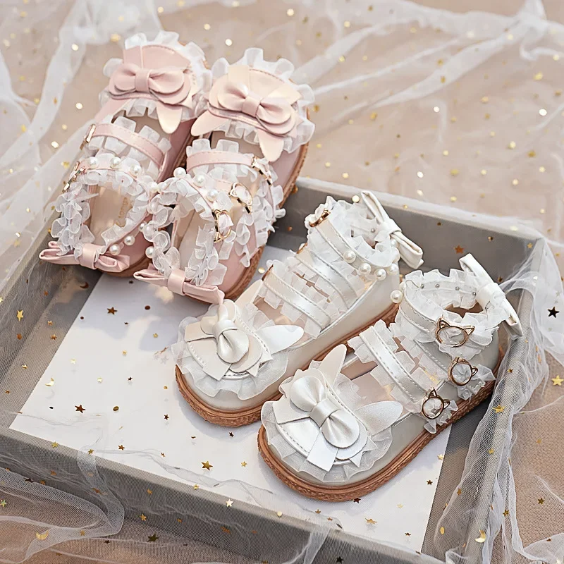 

2025 New Fashion Zapatos Niña Sweet Casual Baby Girls' Shoes Princess Female Leather Shoes PU Sandals Soft Sole Kids Shoes