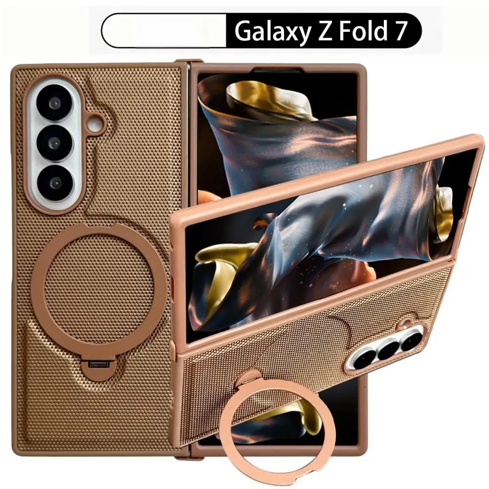 

With Holder Phone Case For Samsung Galaxy Z Fold 7 5G Magnetic PC Hard Shell Protective Color Collision Shockproof Back Cover