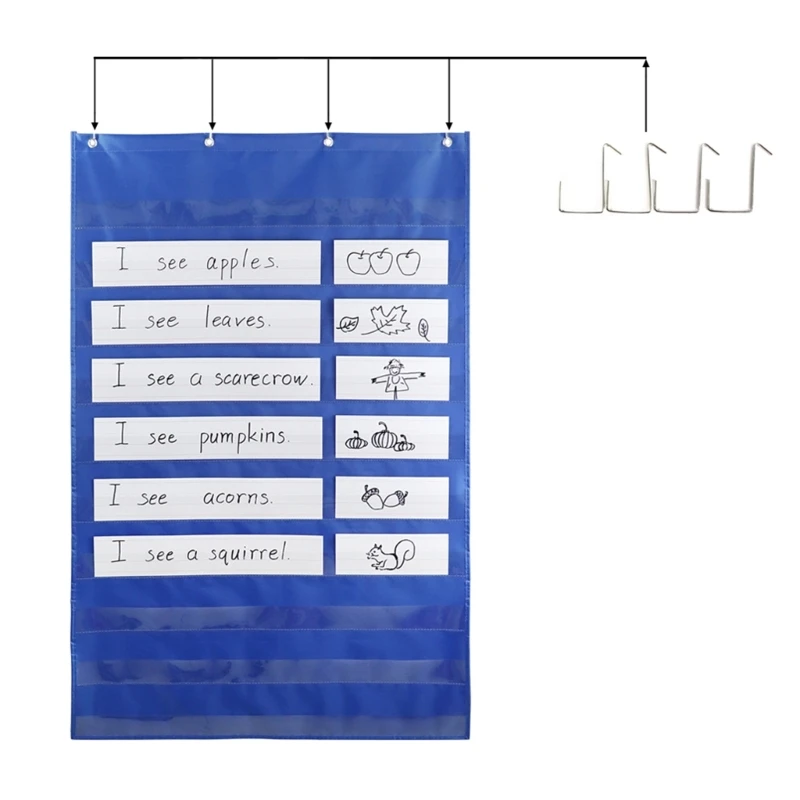 Teaching Hanging Storage Bag with Hook Sentence Strips Holder Pocket Organizers