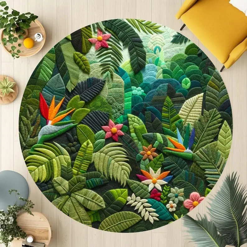Monstera Leaf Tropical Paradise Rug,Green Palm Print Area Carpet for Boho Living Room,Kids Room Nursery Decor Non-Slip Floor Mat