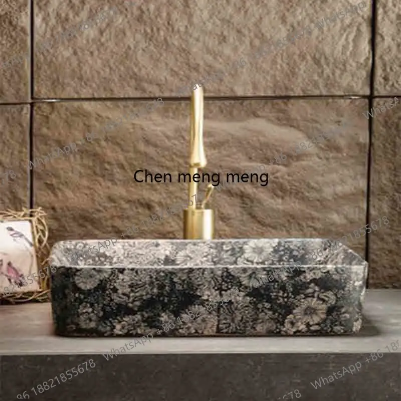 Retro Ceramic Countertop Basin Bathroom Washbasin Sink Balcony Single Basin Garden Hand Wash Sink Rectangle Countertop Sink