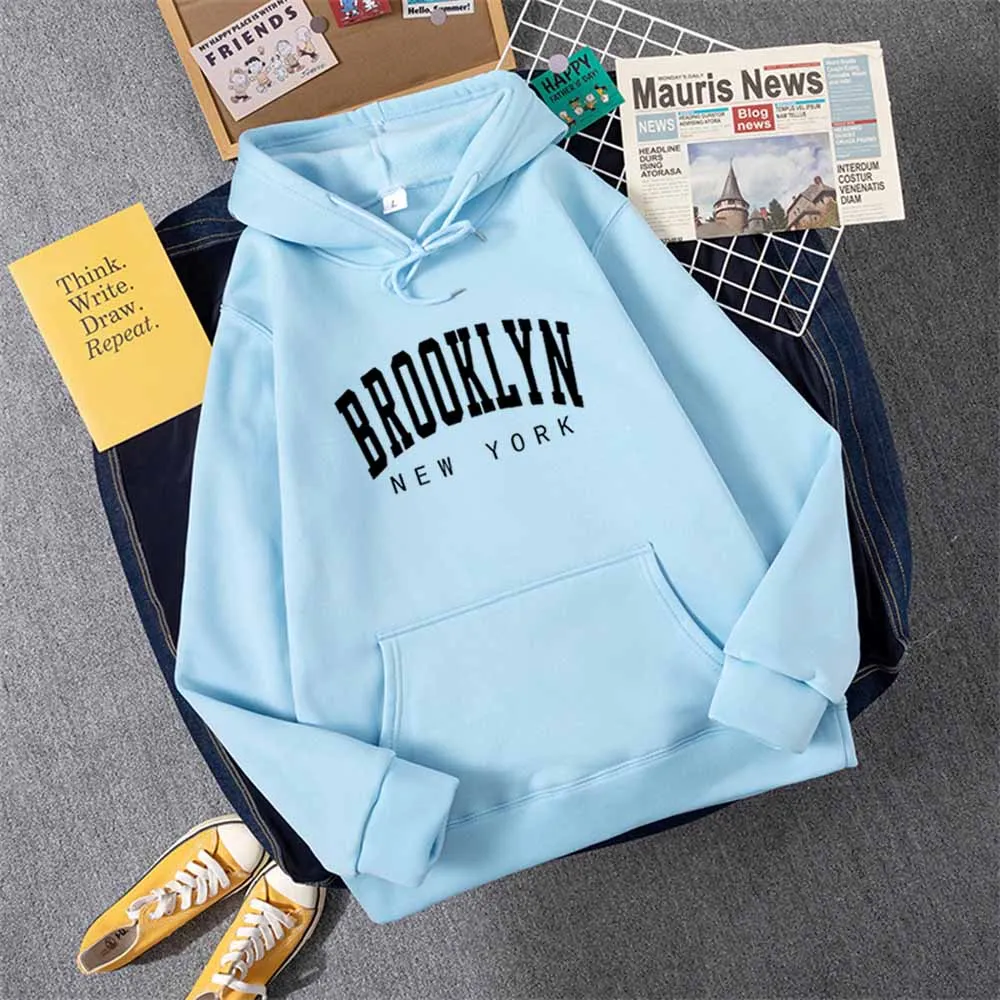 Men/Women Brooklyn Letter Print Hoodies Girl Graphic Harajuku 2024 Streewear Clothes Causal Female Y2K Sweatshirt