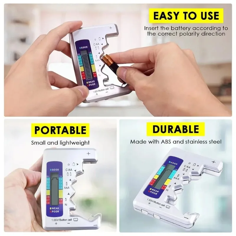 Portable Battery Capacity Indicator Compact Size Lithium Battery Level Tester Digital Display Battery Voltage Meter