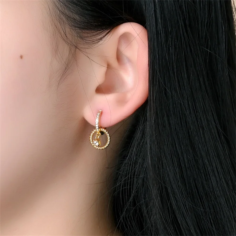 Boucles d'oreilles circulaires torsadées dorées en argent Sterling 925 pour femmes, boucles d'oreilles à breloques de fiançailles et de mariage, bijoux cadeau