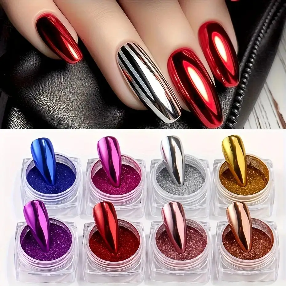 8pcs Magic Mirror Powder Set, Enhance Your Nail Art, Salon Quality Nail Powders, Vibrant Nail Colors, Perfect for Creative Desig