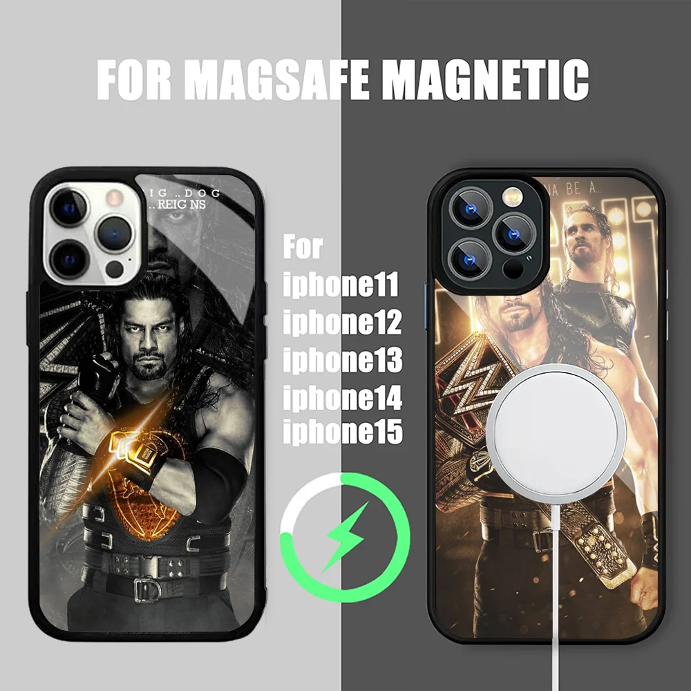 Wrestling Star Roman Reigns Phone Case For IPhone 15 14 13 Pro Max 11 12 Mini Alex Mirror For Magsafe Wireless Charging Cover