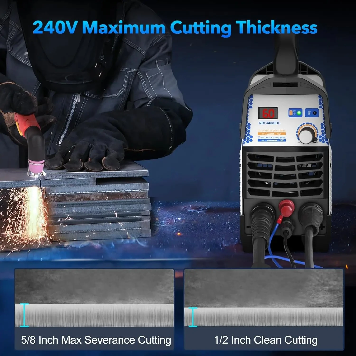 Reboot Plasma Cutter 60 Amp Pilot Arc Machine Non-Touch 1/2 inch (12mm) Clean 3/4 inch (19mm) Severance 110/220V