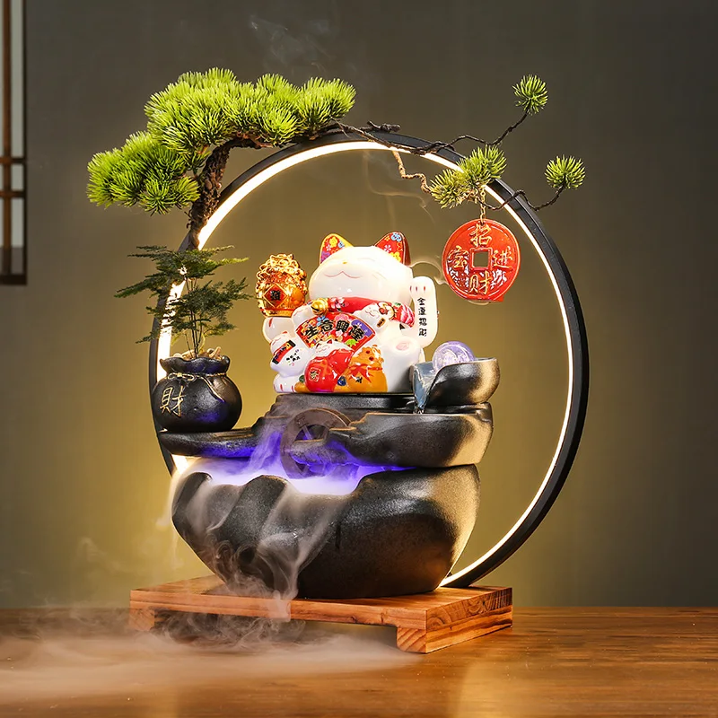 

Lucky Cat автоматически beckons, открывающееся водное украшение, циркуляционная вода для офиса, творчество в гостиной, декоративные подарки