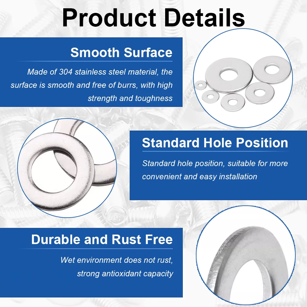 High Quality M3 M4 M5 M6 M8 M9 M10 M12 - M30 A2 Stainless Steel Ultrathin Adjust Gasket Shim Thin Flat Washer Thick Meson Washer