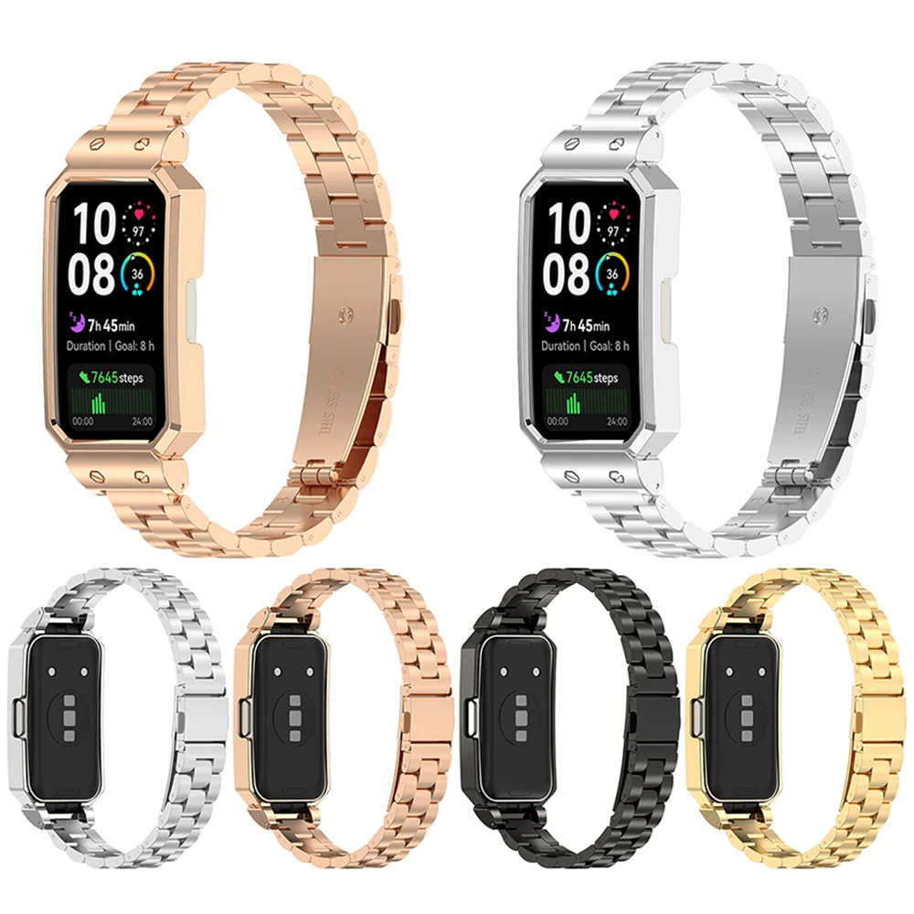

Square Sugar Frame Triple Bead Steel Watch Band for HUAWEI Band 10/9/8 Replacement Accessories