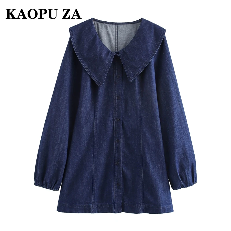 KAOPU ZA 2024 Autumn Woman's Casual Turn-down Collar Long Sleeve Dress Mini Skirt Vintage Solid Color Button Top A-lineskirt