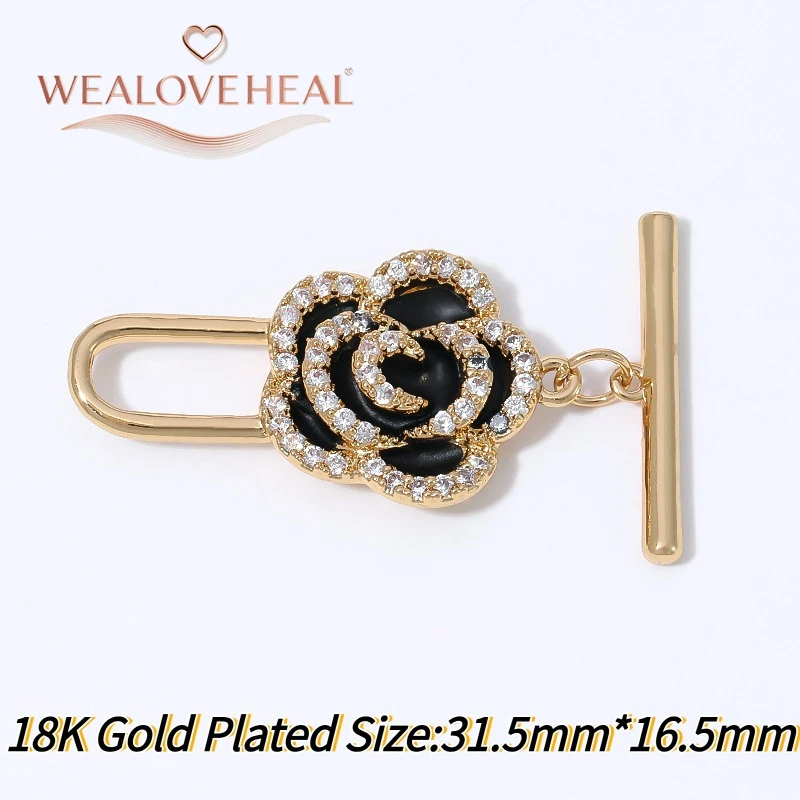 18K vergoldeter Messing-OT-Knebelverschluss, Rosenblüten-Emaille-Zirkon-Verschlüsse für Armbänder, Schmuckherstellungszubehör, DIY-Zubehör – Detail 31