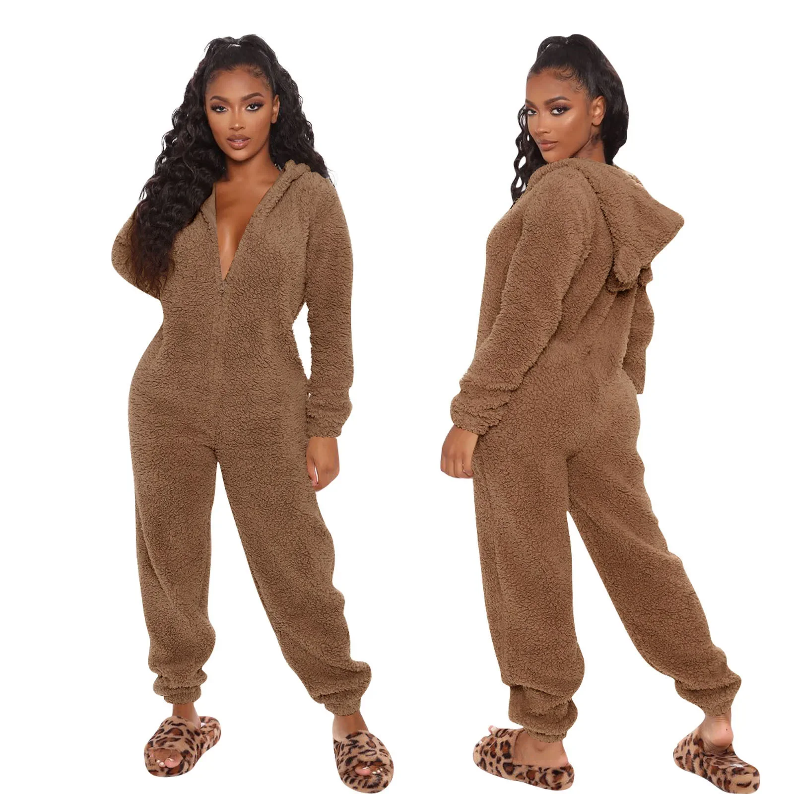 

Oversize Fur Winter Teddy Ear Cute Sleepwear Onesies Jumpsuit Hooded Pajamas Homewear Warm Pajamas Robes Nightgown Thick Suit