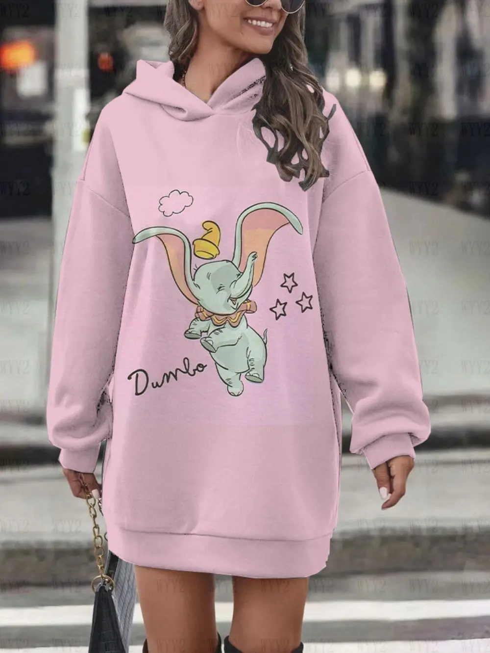 Street Style Clothing New Women's Casual Wear Autumn Winter Long Sleeve Hoodie Dress Disney Dumbo Cute Pattern