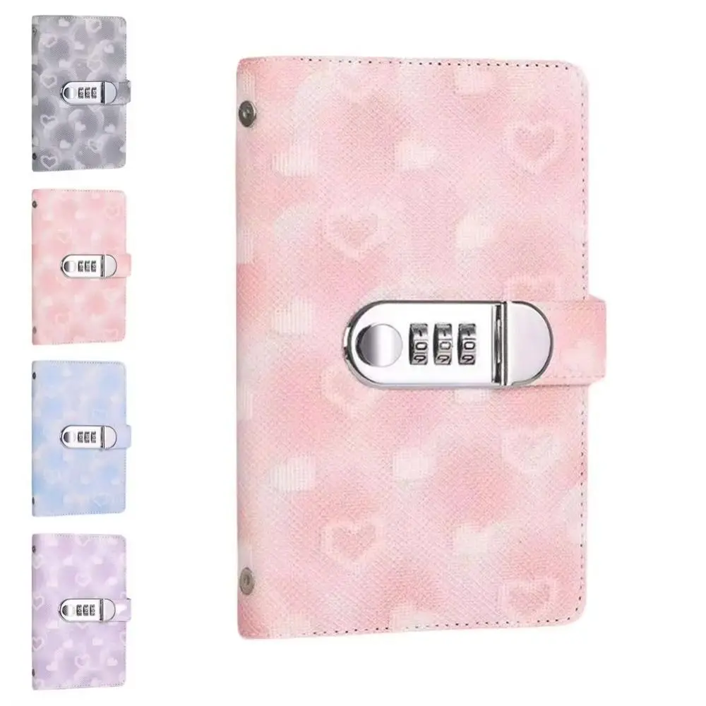 

Password Lock Cash Savings Book PU Leather Heart Print Coin Savings Challenge Organizers Waterproof Design Large Capacity