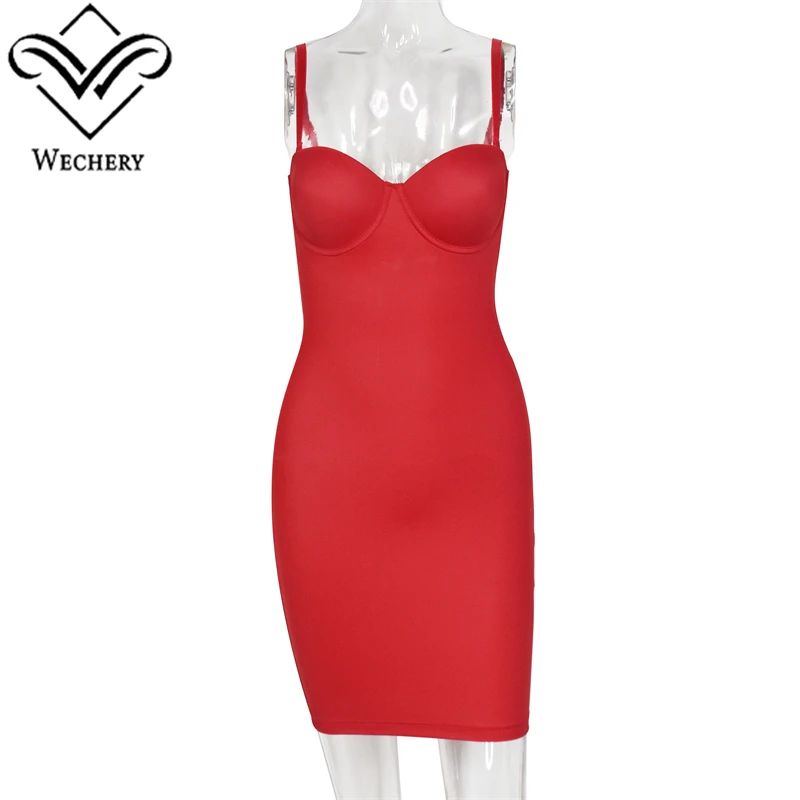 Wechery Red Dresses For Women Slimming Shapewear Slips Straight Tube Dress Body Shaper Elegant Party Female Clothing