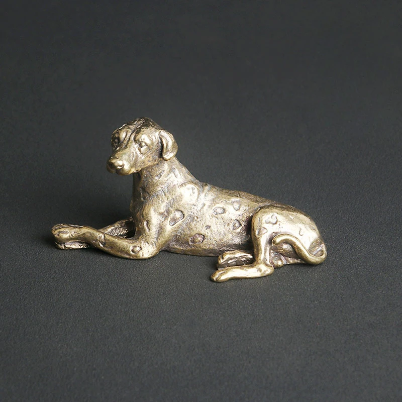 

Little Fairy/ Retro Brass Spotted Dog Desktop Ornament Metal Animal Mini Sculpture Tea Pet Furniture Living Room Decoration Gift