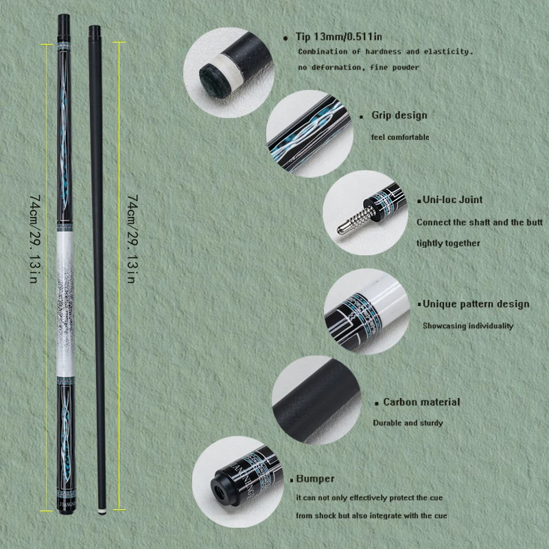 Profession eller 13-mm-Pool-Queue-Stick aus Kohle faser mit Leder maserung und hoher Stabilität für 9 Ball-und Karambolage-Billard