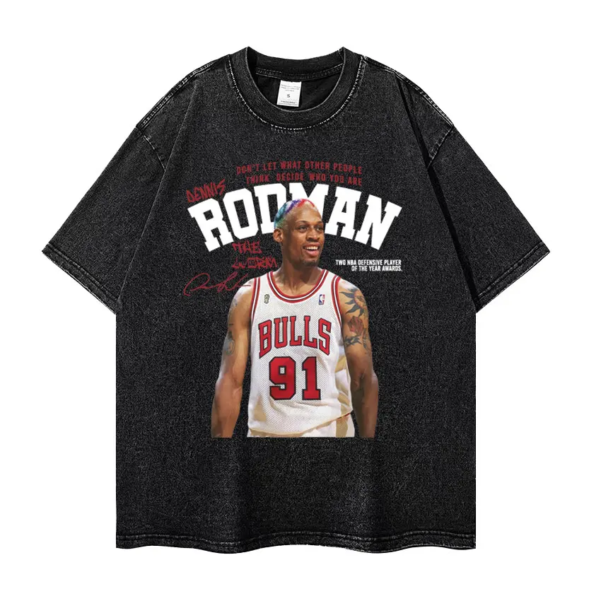 Hall of Fame Dennis Rodman Basketball Classic Washed T Shirt Men's Women 90s Vintage Style Hip Hop Oversized T-shirts Streetwear