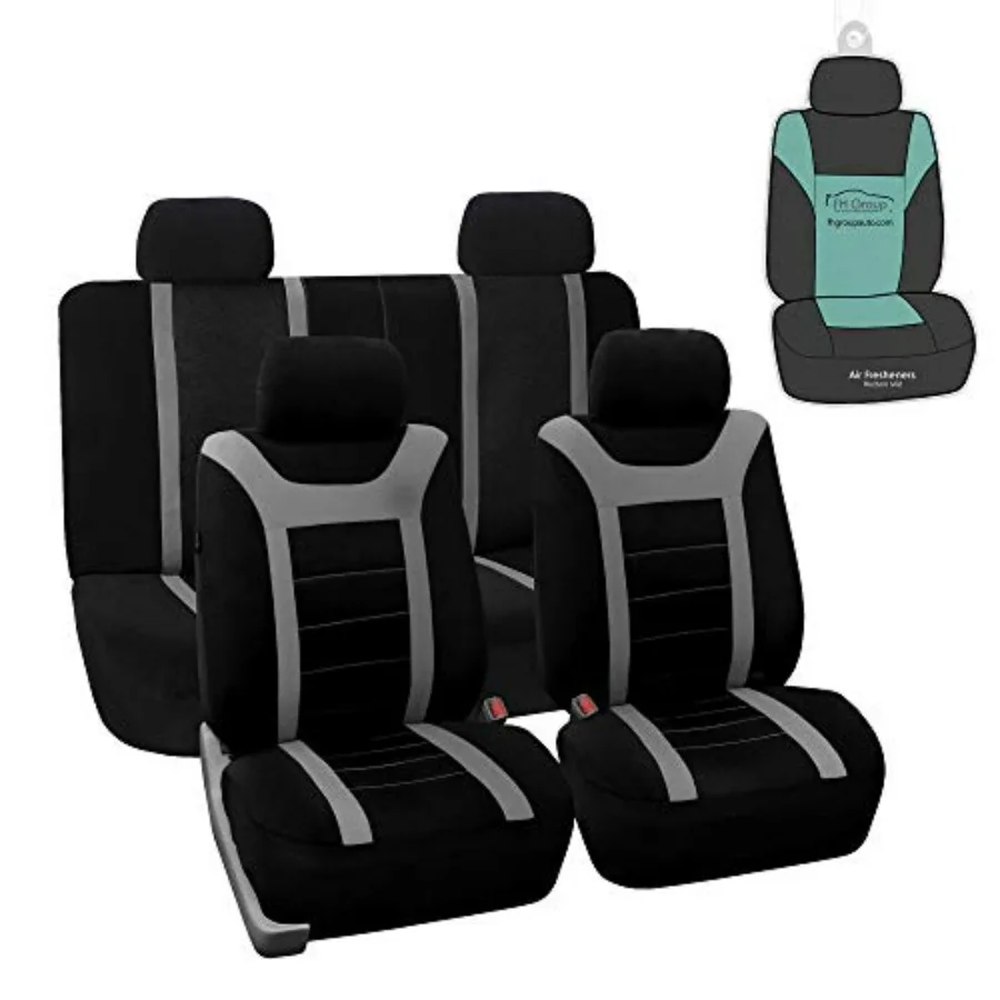 

Automotive Car Seat Covers Sports Full Set Gray Seat Covers Airbag and Split Rear Universal Fit Interior Accessories for Cars T