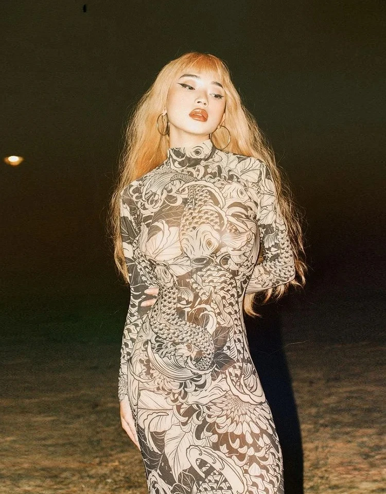 شبكة خمر طباعة فستان ماكسي المرأة مثير شير كم طويل الوقوف الرقبة رقيقة نحيل رداء الإناث الاتجاه الجديد حفلة Bodycon #6